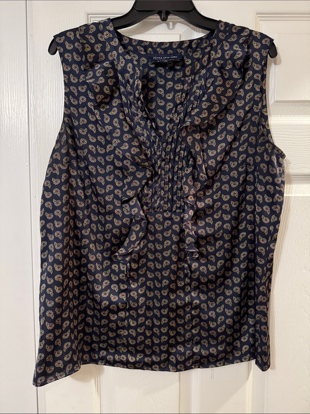 Jones New York Navy Paisley Ruffle Sleeveless Camisole